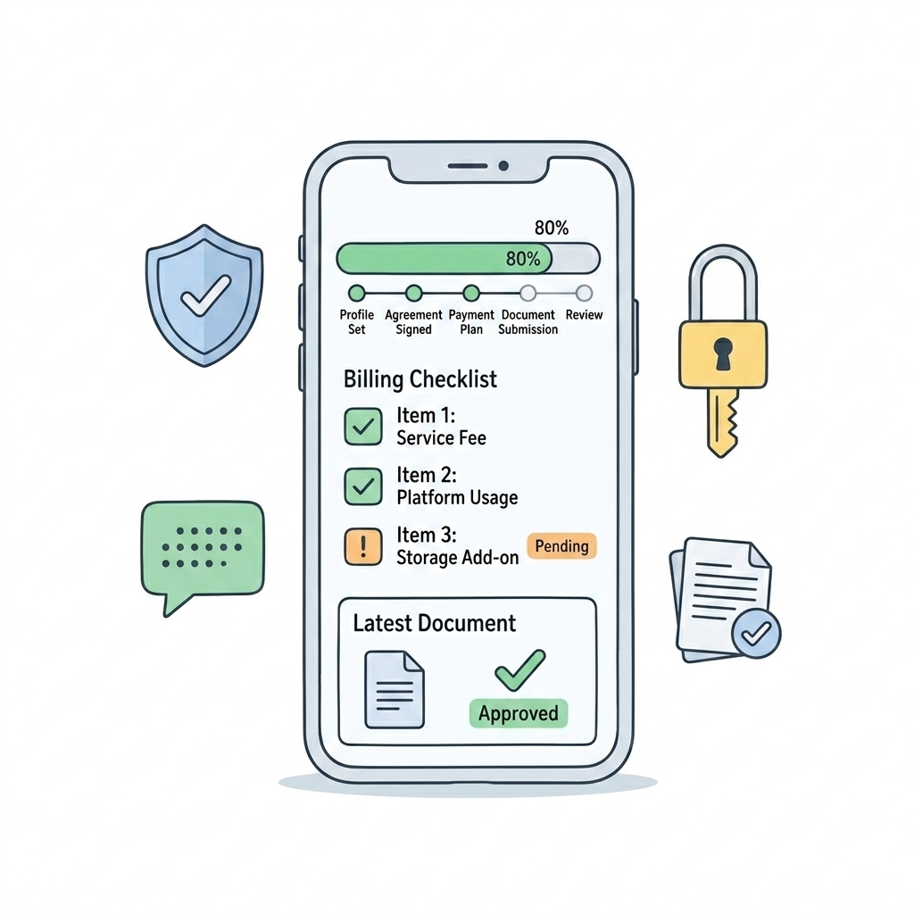 Ilustración del Portal de Autogestión del Cliente en un smartphone