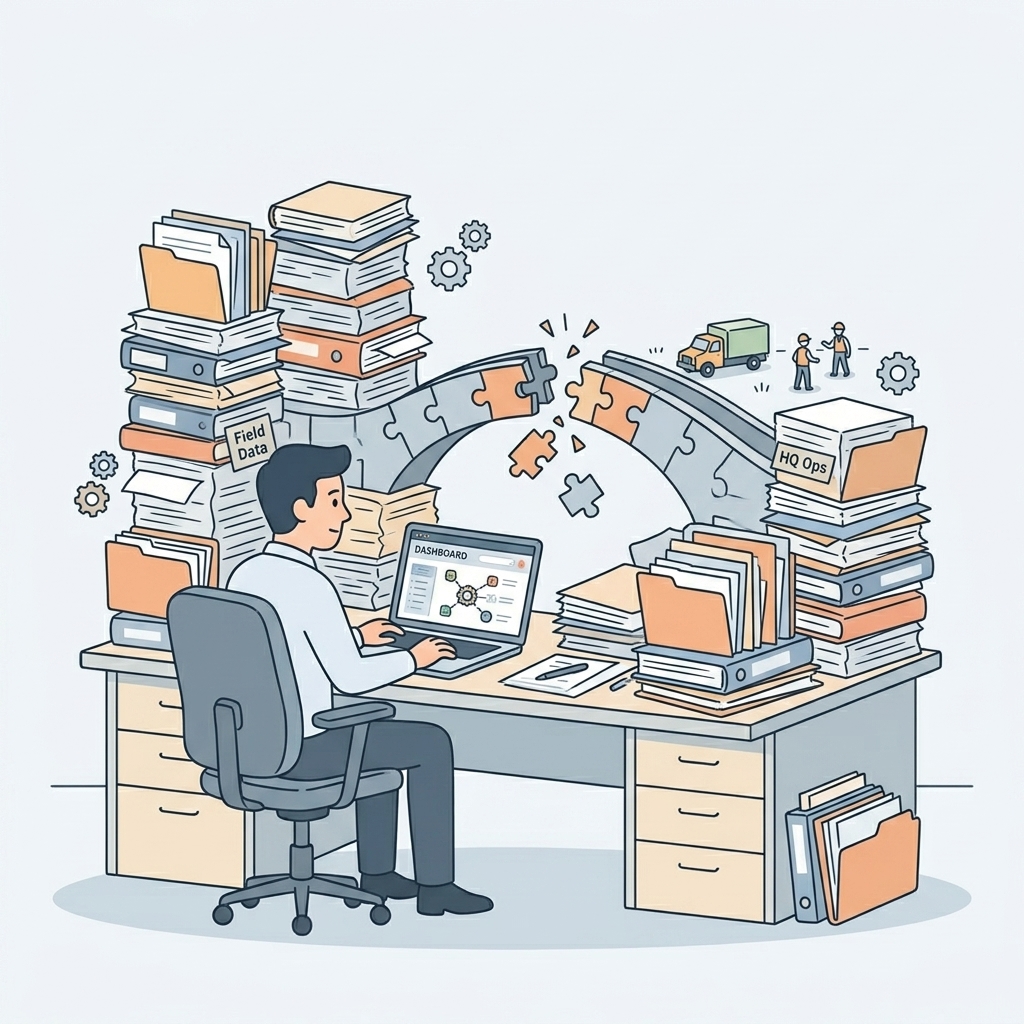 Ilustración de un director frente a un dashboard